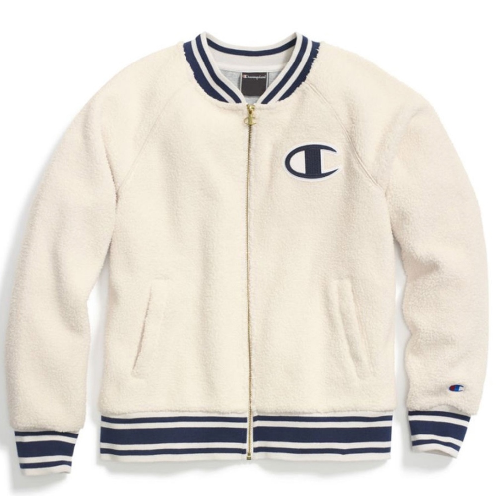 Super cute white furry champion jacket